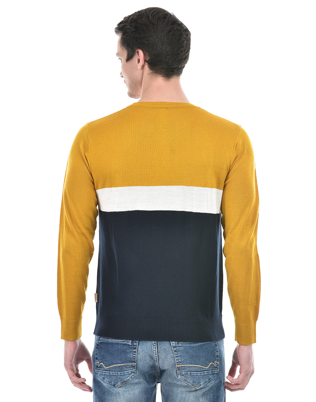 Numero Uno Men Color Block Mustard Sweater